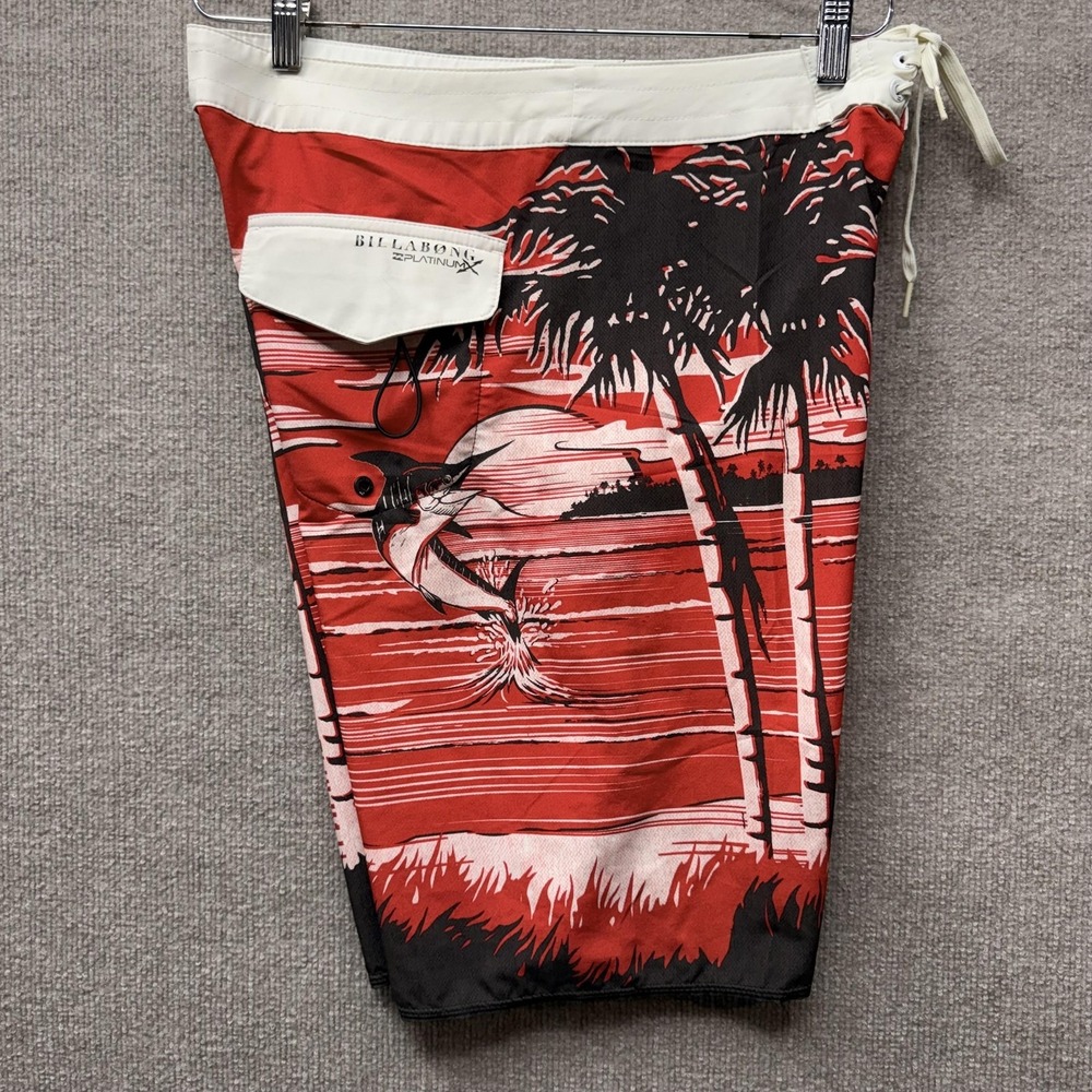 Billabong Platinum X Board Shorts Mens 32 Red Tropical Hula Marlin M1281ISL - Picture 7 of 11